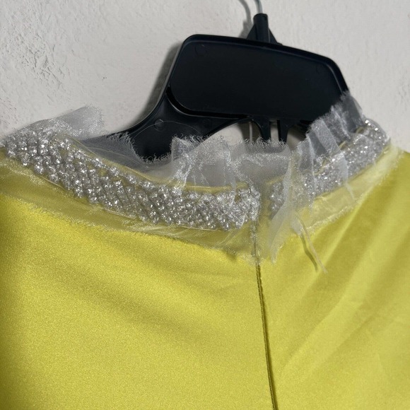 New never used Ieena Mac Duggal Chartreuse Satin Long Blouson Slv Gown s… - Picture 13 of 16
